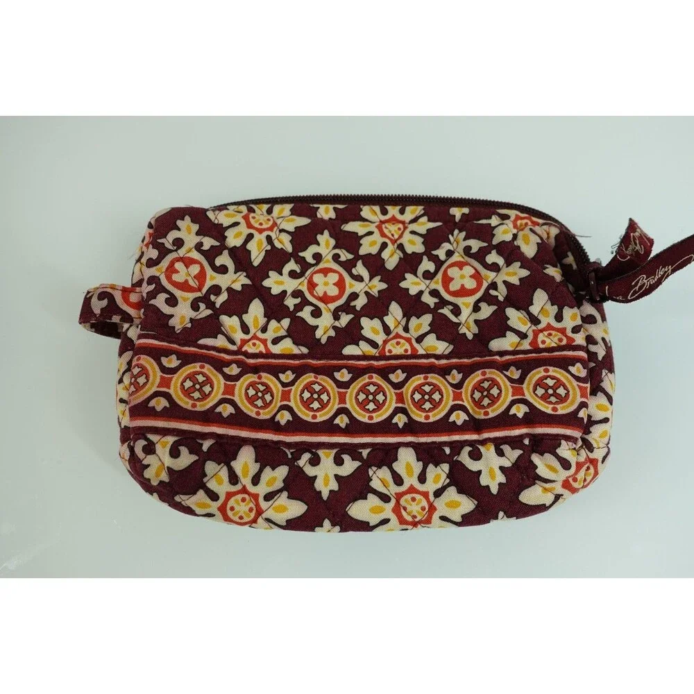 Vera Bradley Burgundy Medallion Small Travel Cosmetics Makeup Case Zipper Lined